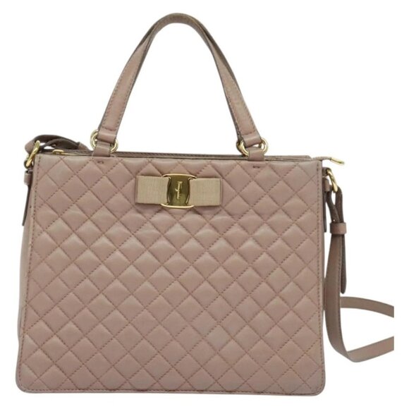 Salvatore Ferragamo Vala Shoulder Bag Leather Pink Gold Auth - Picture 2 of 16